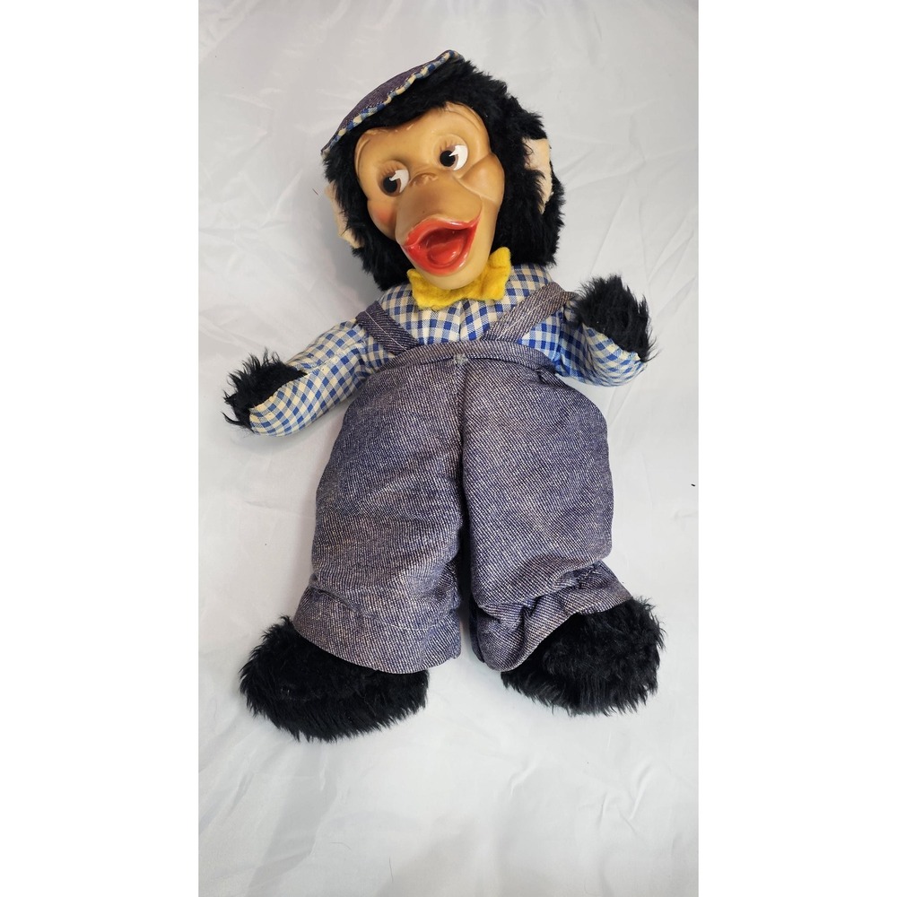 Vintage Gund Mr. BIM Rubber Face Monkey Zipper Plush Train Conductor 12"  Doll